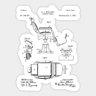 Barbers Chair Patent - Barber Art - Black And White Sticker